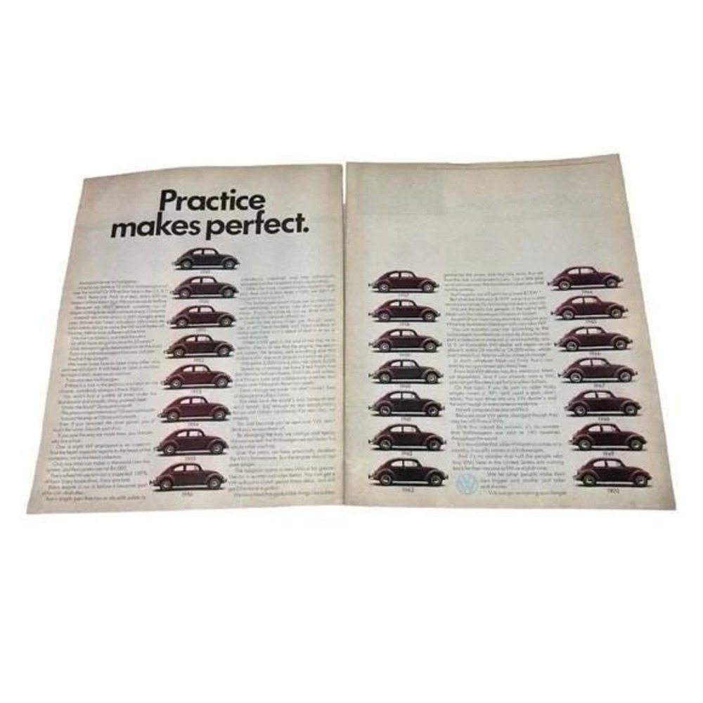 1970 Volkswagen Beetle Bug Double Page Original Vintage Print Ad